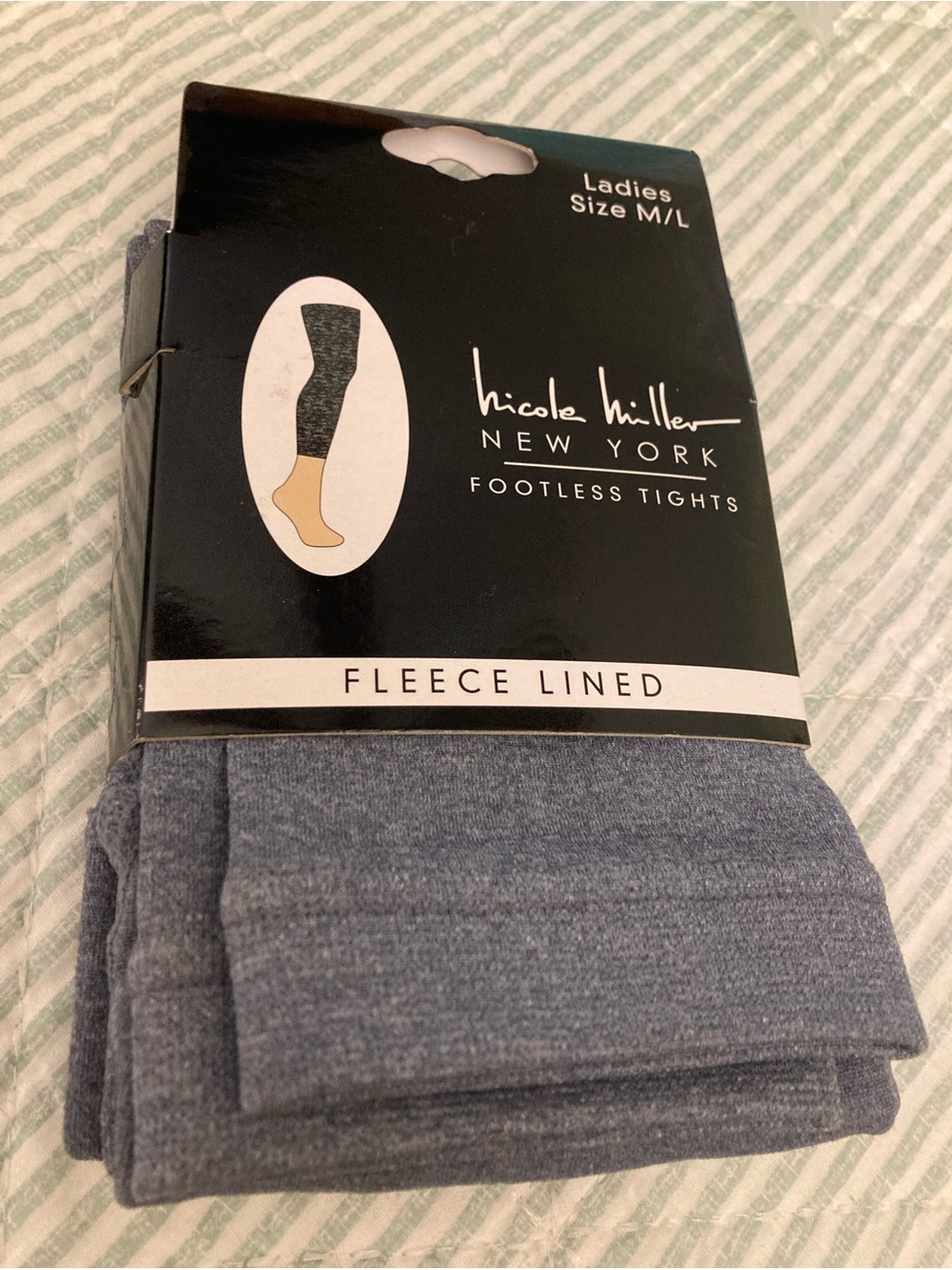 NEW NICOLE MILLER FOOTLESS TIGHTS FLEECE LINED SZ M/L Gray Poly/Spandex